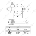 1/4" Marine Grade Bow Shackles, Stainless Steel 316, 6 Pcs