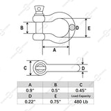 1/4" Marine Grade Bow Shackles, Stainless Steel 316, 6 Pcs