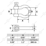 5/16" Marine Grade Bow Shackles, Stainless Steel 316, 4 Pcs