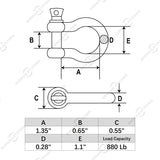 5/16" Marine Grade Bow Shackles, Stainless Steel 316, 4 Pcs